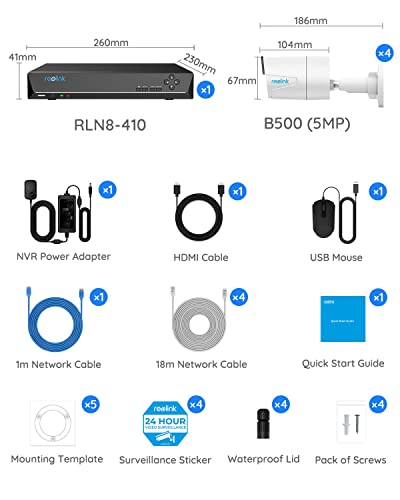 REOLINK 8CH 5MP Home Security Camera System, 4pcs Wired 5MP Outdoor PoE IP Cameras with Person Vehicle Detection, 4K 8CH NVR with 2TB HDD for 24-7 Recording, RLK8-410B4-5MP White