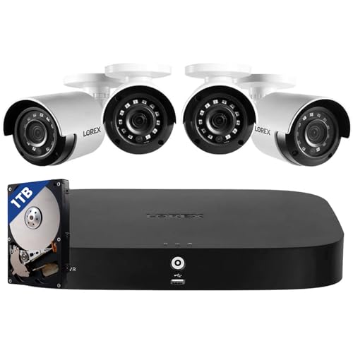 Lorex HD Security Camera System w/ 1TB DVR – 8 Channel Home Security System w/ 4 Analog Metal Bullet Cameras – Smart Motion Detection, Long Range IR Night Vision, Weatherproof Surveillance