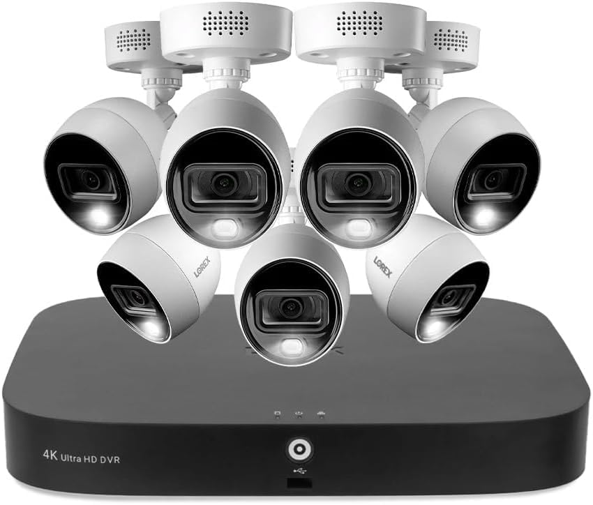 Lorex Fusion 4K Security Camera System w 2TB DVR - 8 Channel Wired Home Security w/ 6 Cameras - Motion & Face Detection, Warning Light & Siren, Color Night Vision, Weatherproof Surveillance