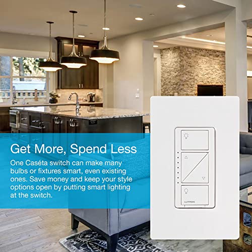 Lutron Caseta Smart Home Dimmer Switch and Pico Remote Kit, Works with Alexa, Apple Home, Ring, Google Assistant (Smart Hub Required) | P-PKG1WB-WH | White