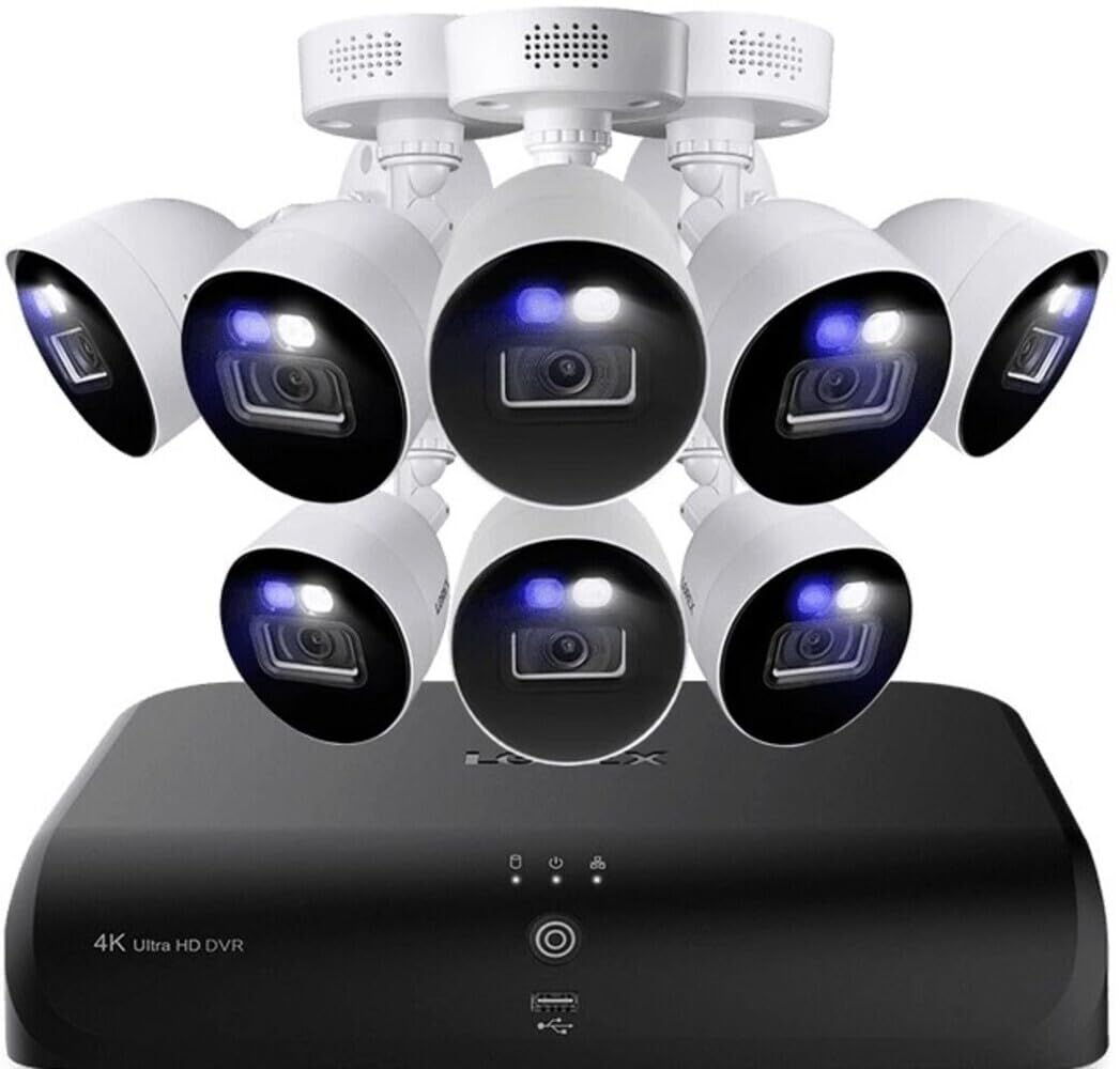 Lorex Fusion 4K Security Camera System w 2TB DVR - 8 Channel Wired Home Security w/ 6 Cameras - Motion & Face Detection, Warning Light & Siren, Color Night Vision, Weatherproof Surveillance