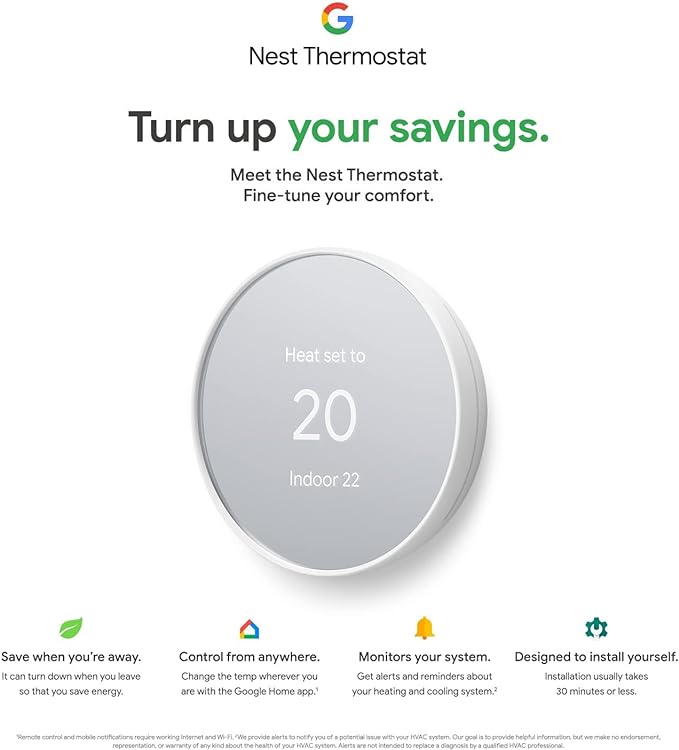 Google Nest Thermostat - Smart Thermostat for Home - Programmable Wifi Thermostat