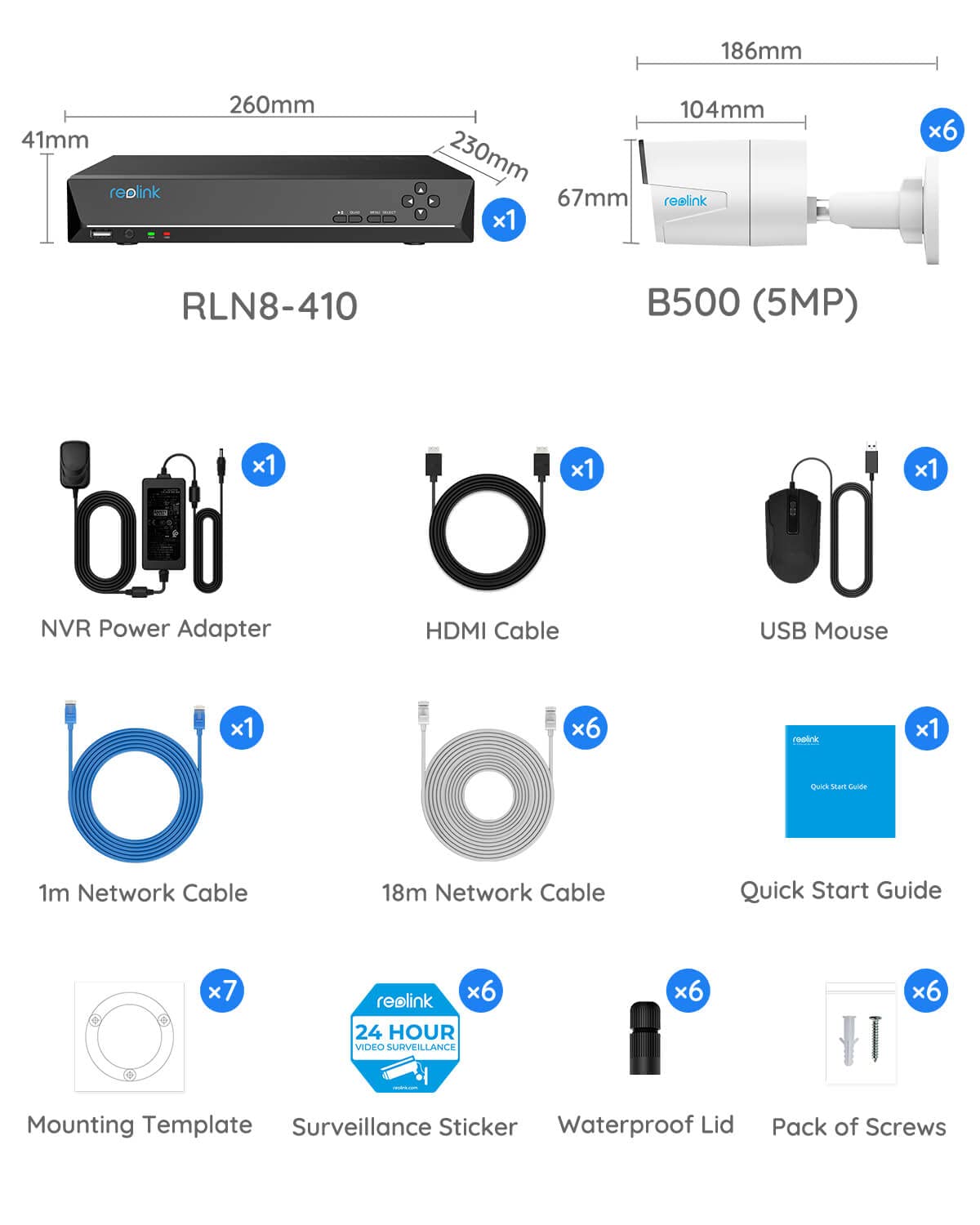 REOLINK 8CH 5MP Home Security Camera System, 6pcs Wired 5MP Outdoor PoE IP Cameras with Person Vehicle Detection, 8MP 8CH NVR with 2TB HDD for 24-7 Recording, RLK8-410B6-5MP